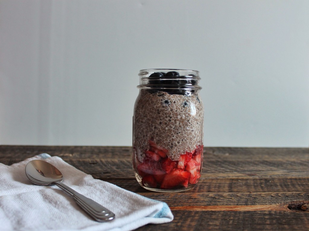 red white and blue chia pudding