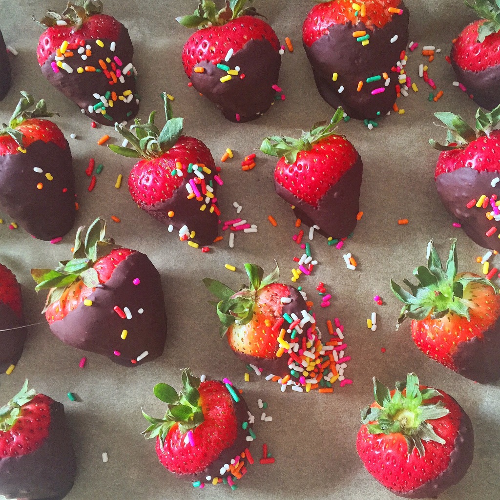 dark chococlate covered strawberries with jimmies