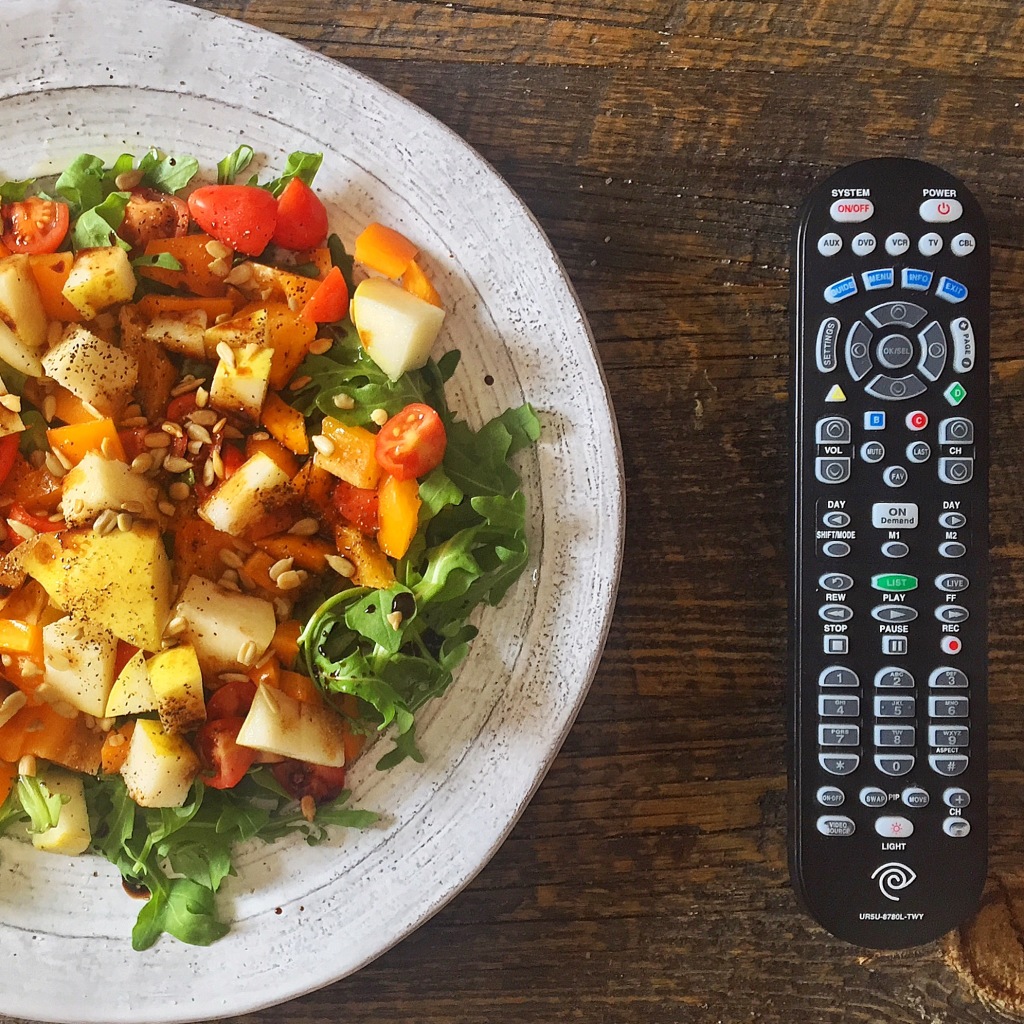 summer salad with tv remote
