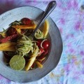 spiralized cucumber salad with mango watermelon chili and lime